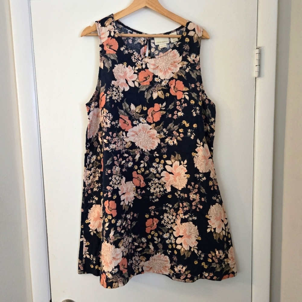 Cynthia Rowley Blue Floral 100% Linen Sleeveless Dress Size XL